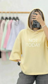 تیشرت باکسی زنانه کلاهدار مدل not today