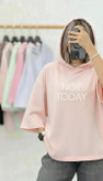 تیشرت باکسی زنانه کلاهدار مدل not today