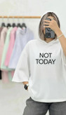تیشرت باکسی زنانه کلاهدار مدل not today
