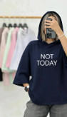 تیشرت باکسی زنانه کلاهدار مدل not today