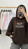 تیشرت باکسی زنانه کلاهدار مدل not today