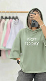 تیشرت باکسی زنانه کلاهدار مدل not today